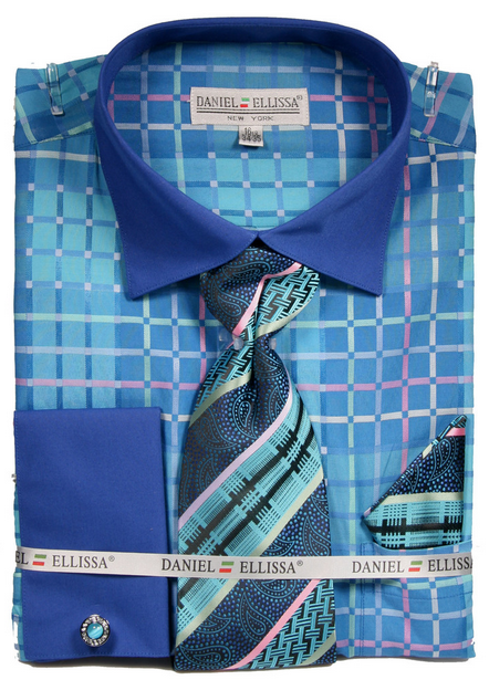 mens turquoise shirt and tie set