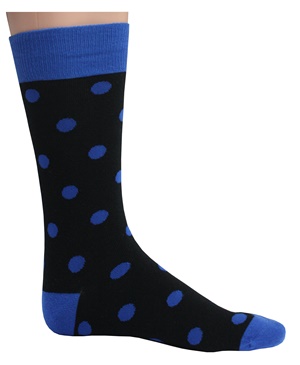 Mens black and blue polka dot socks